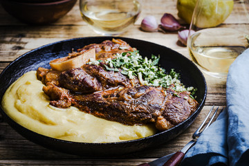 Osso buco with gremolata served with polenta