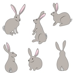 Set of cute rabbits in a flat style on a white background. Stock vector illustration for decoration and design, children's books and coloring books, packaging, postcards, Easter, baby textiles