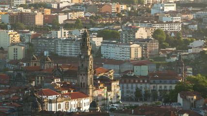Rooftops of Porto's old town on a warm spring day timelapse before sunset, Porto, Portugal