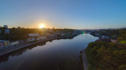 Fototapeta premium Sunrise at the most emblematic area of Douro river timelapse. World famous Porto wine production area.