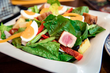 Grilled tuna loin salad with boiled egg