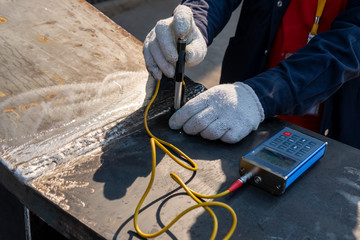 Brinell hardness test of steel and welded at heat affected zone(HAZ) after welding complete.