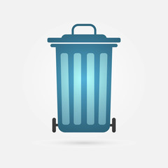  Blue trash can icon flat design. Vector illustration