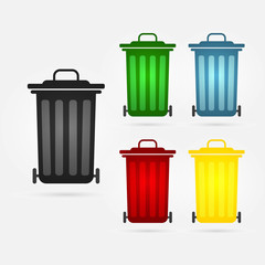 Set of trash cans icon flat design. Vector illustration