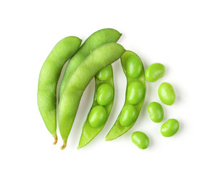green soy beans isolated on white background