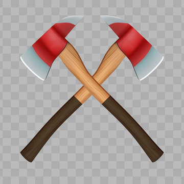 Crossed classic firefighter axes. Vector Illustration isolated on transparent background
