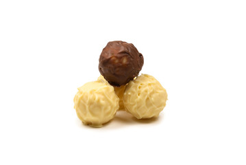 Chocolate truffle isolated on white background.