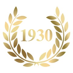 Year 1930 gold laurel wreath vector isolated on a white background