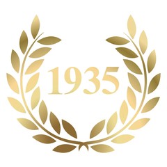 Year 1935 gold laurel wreath vector isolated on a white background