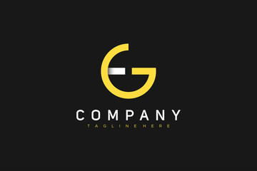 Yellow White Circular Letter E and G Linked Logo. Flat Vector Logo Design Template Element.
