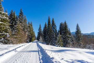 Winter road in mountains. Around Oravice. Tatry. Slovakia.