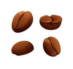 Set of roasted coffee beans in cartoon style