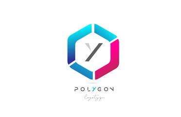 Y polygon pink blue icon alphabet letter logo design for business and company