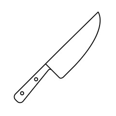 Chef knife icon. Thin line art logo. Black simple illustration for cutting and cooking. Contour isolated vector image on white background