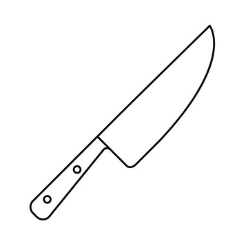 Chef knife icon. Thin line art logo. Black simple illustration for cutting and cooking. Contour isolated vector image on white background