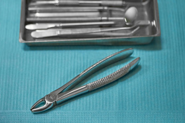 tooth extraction forceps on the table ready to go