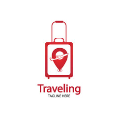 Travel logo, holidays, tourism, business trip company logo design. bag vector with airplane