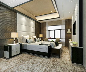 3d rendering classic beautiful luxury bedroom suite in hotel with tv