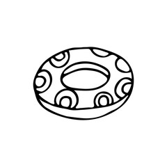 Hand drawn vector illustration in black ink on white background. A swim ring in doodle style. Isolated outline.
