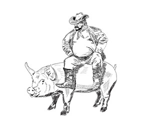 fat farmer with pig