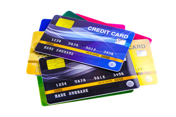 Credit card on white background : Financial development, Accounting, Statistics, Investment Analytic research data economy office Business company banking concept.