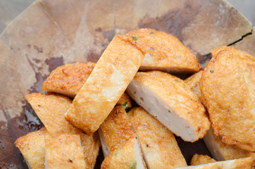 Bunch of cutting fried fishcake slices