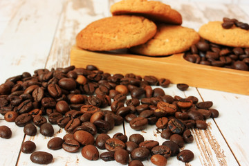 Coffee beans and oatmeal cookies