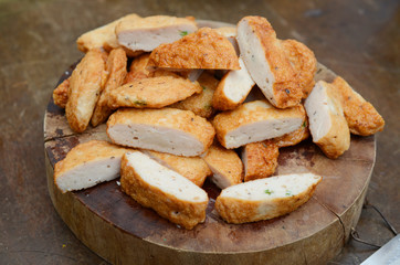 Delicious fried fishcake sliced