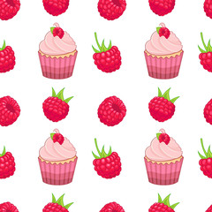 Vector raspberry cupcake and raspberry pattern