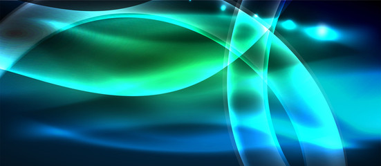 Abstract background. Shiny design neon waves with light effects, techno trendy design. Vector Illustration For Wallpaper, Banner, Background, Card, Book Illustration, landing page
