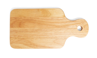 Woodcutting board with handle and drill hole for hanging isolated on white background with clipping path.