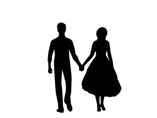 Silhouettes men and women holding hands