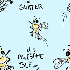 seamless skater bee wallpaper or pattern © emieldelange