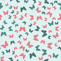 Seamless colorful butterfly pattern. Vector illustration on light blue