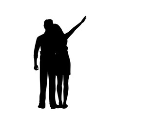 Silhouette of two lovers man and woman look into the distance