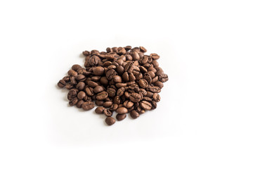 Roasted coffee beans on white background