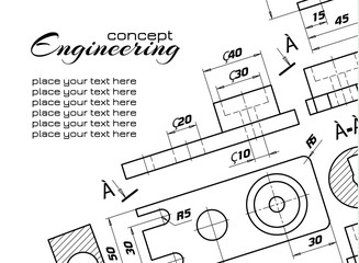 Engineering concept. Abstract technical design. Vector architectural print. Mechanics blueprints. Detailed plan. Technical drawing background. Graphic design elements. Mechanical engineering drawings 