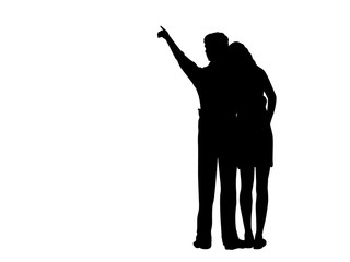 Silhouette of two lovers man and woman look into the distance