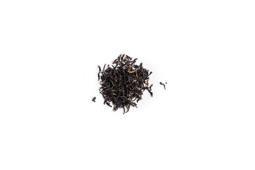 different sorts of black or green tea in bulk  on a white background close-up isolated