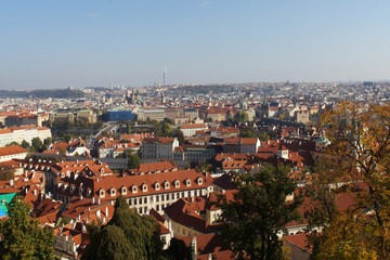 Fototapeta na wymiar Prague (Czech Republic). View of the outer city of Prague from the City Castle