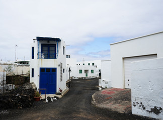 White houses in the small village in Lanzarote, Canary Islands. 