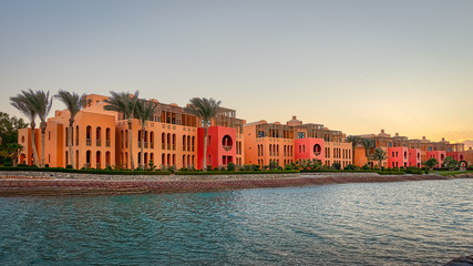 houses on the quayside of the lagoon in el Gouna Egypt