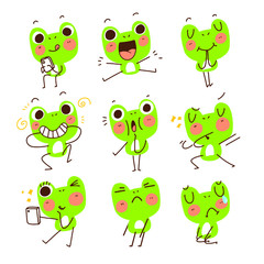 Adorable Cute Funny Frog Gesture Mascot Character Doodle Sketch Illustration Sticker Asset Set 2
