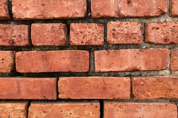 aging old fading grout red brick garden wall close-up