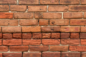 old vintage red orange brick wall close-up detailed