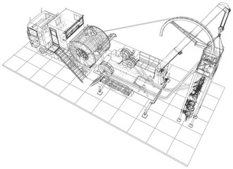 Coil Tubing roll Truck. EPS10 format. Vector created of 3d.