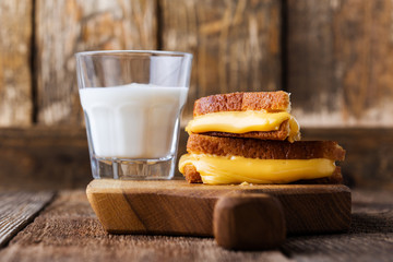 Grilled cheese sandwich, halved