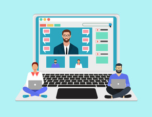 Vector of a professional advisor man coaching teaching online