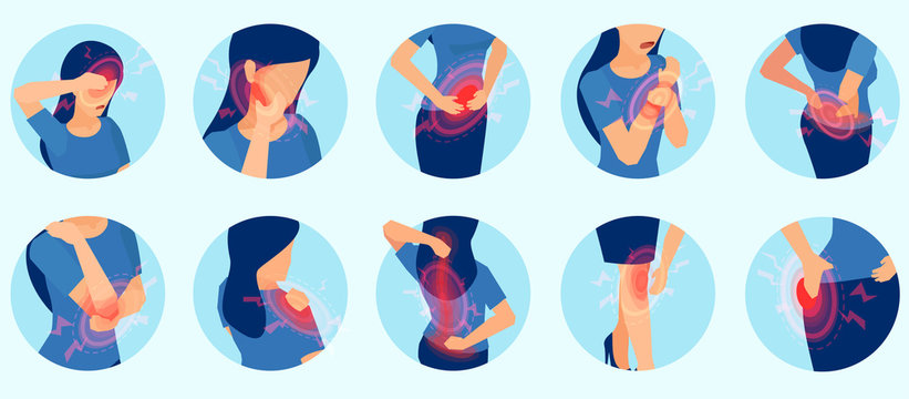 Vector Set Of A Woman With Body Pain