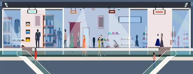 Vector of stylish people shopping in a mall